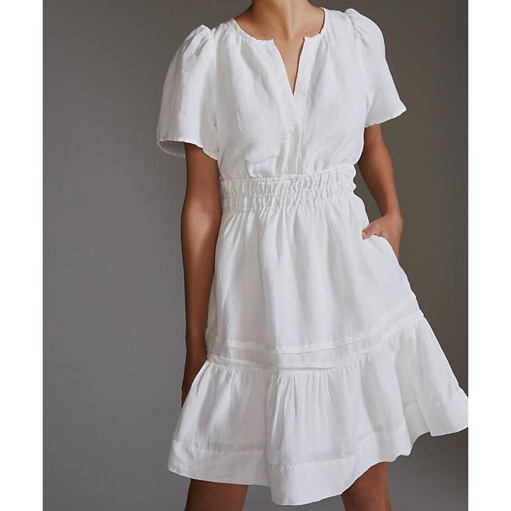 Anthropologie Somerset Linen Edition Mini Dress in White